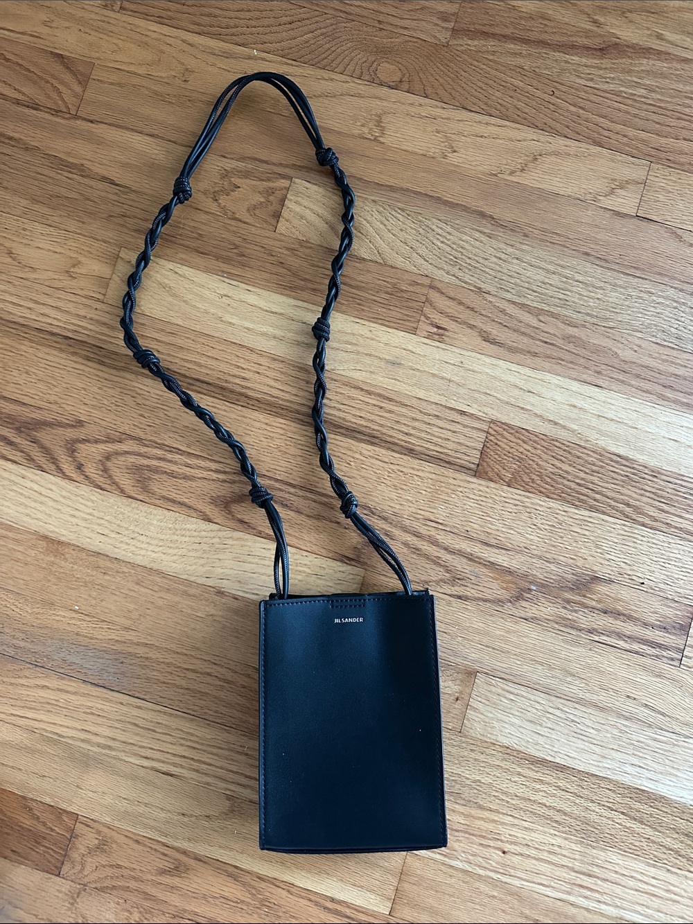 Jil Sander Black Twisted-Strap Leather Phone Pouch